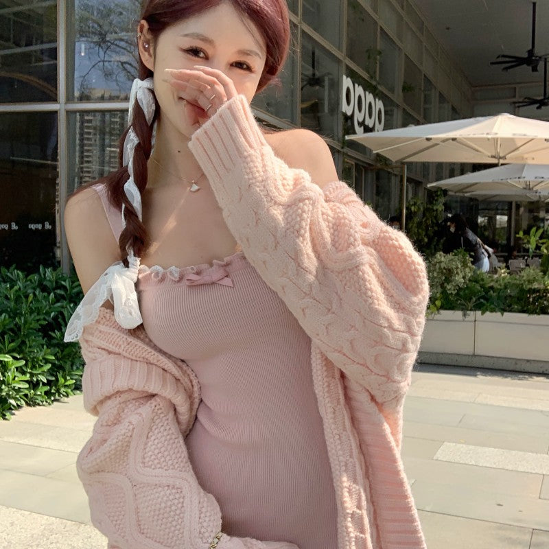 Pink Bow Knit Slip Dress HA1647