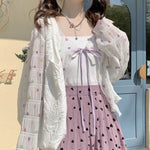 Ruffle-knit long-sleeve lace-up cardigan  HA0820