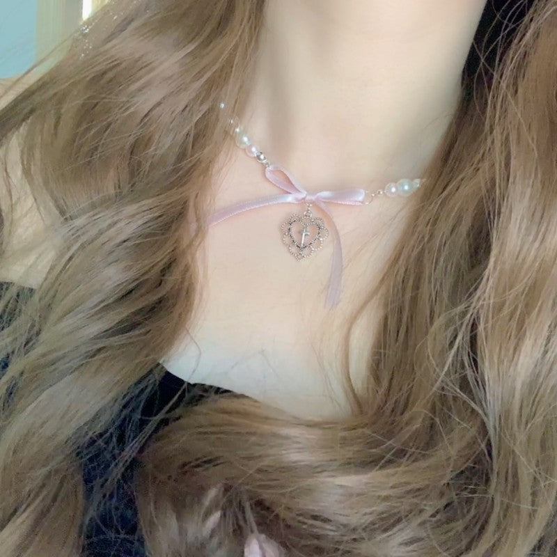 Girl heart pearl love cross HA1663