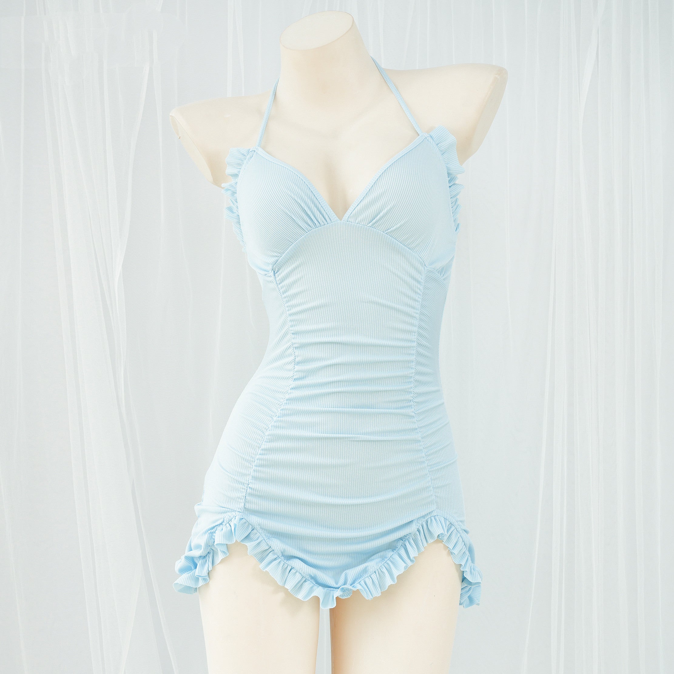 V-neck lace nightdress package hip miniskirt dress    HA1072