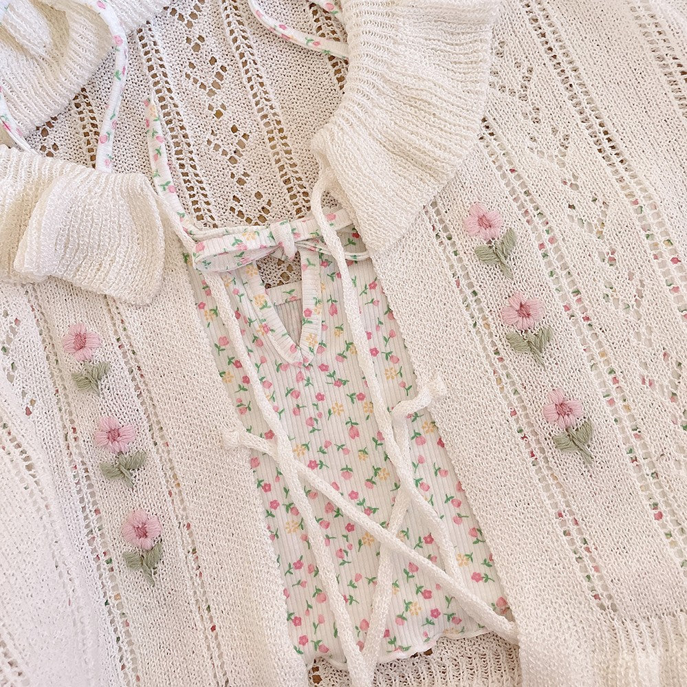 White Hollow Ribbon Cardigan  HA1402