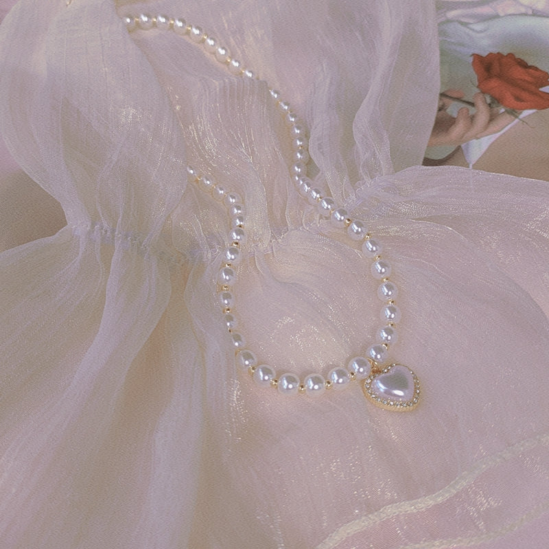 Cream Sweetheart Peach Heart Love Necklace  HA0668