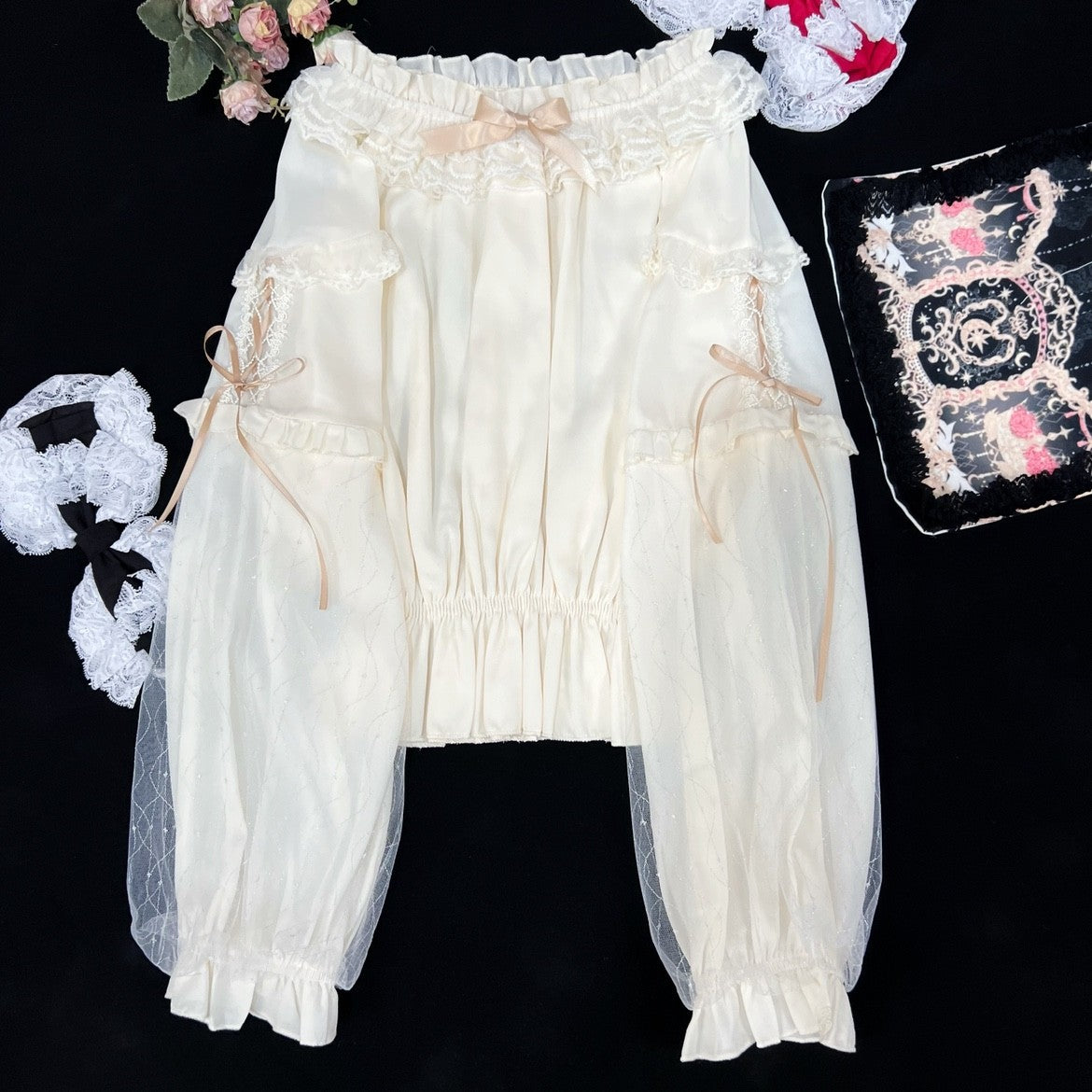 Sweet Bow Mesh Long Sleeves   HA1410