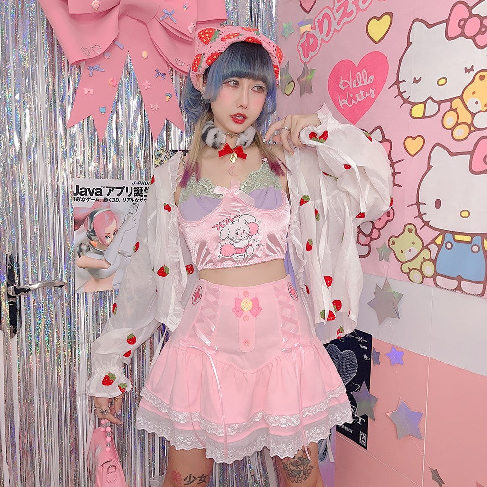 Sweet Embroidered Bow Double Skirt  HA1263