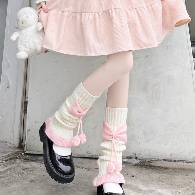 Socks with bowknot and fur pom  HA1660