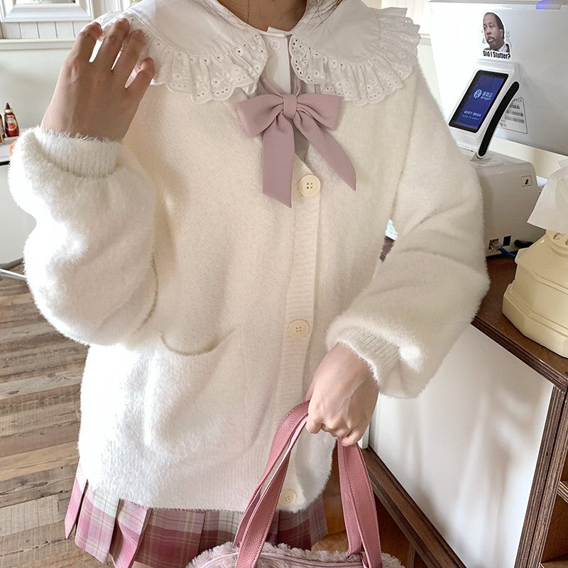 Long sleeve plush cardigan sweater   HA1476