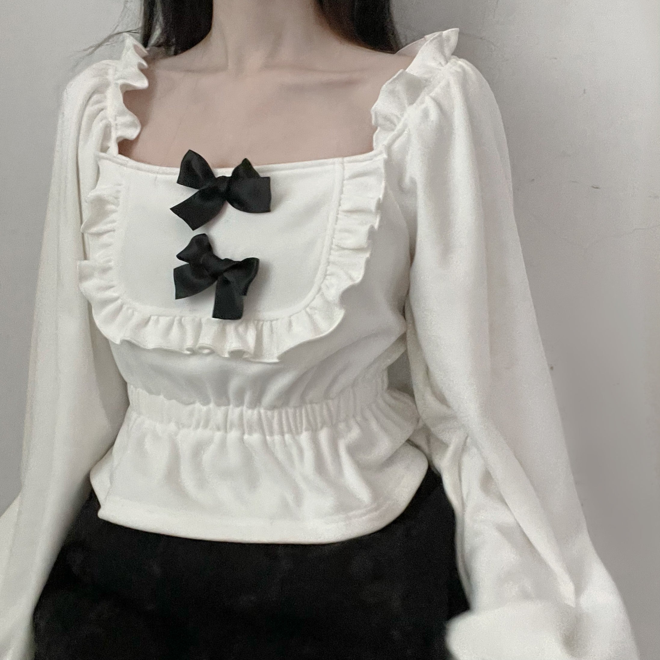 Red and white bowknot all-match top   HA1506