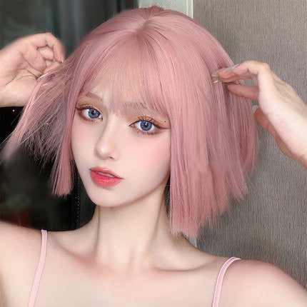 Short straight pink hair with bob head  HA0149