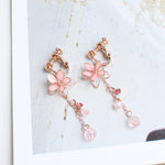 Pink Cherry Blossom Crystal Earrings Earrings Ear Clips   HA1994