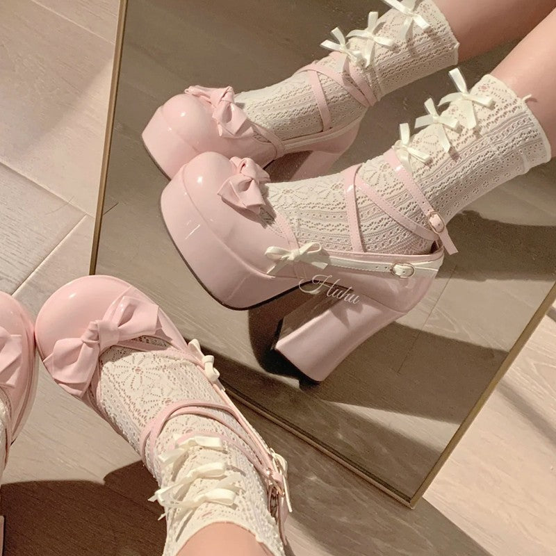 Pink bow super high heels   HA1606