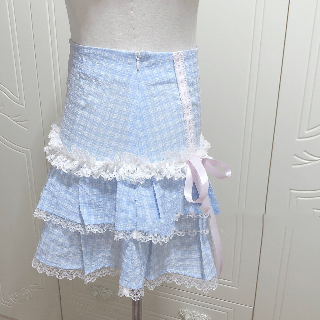 Cream Plaid Cake Dress HA1561