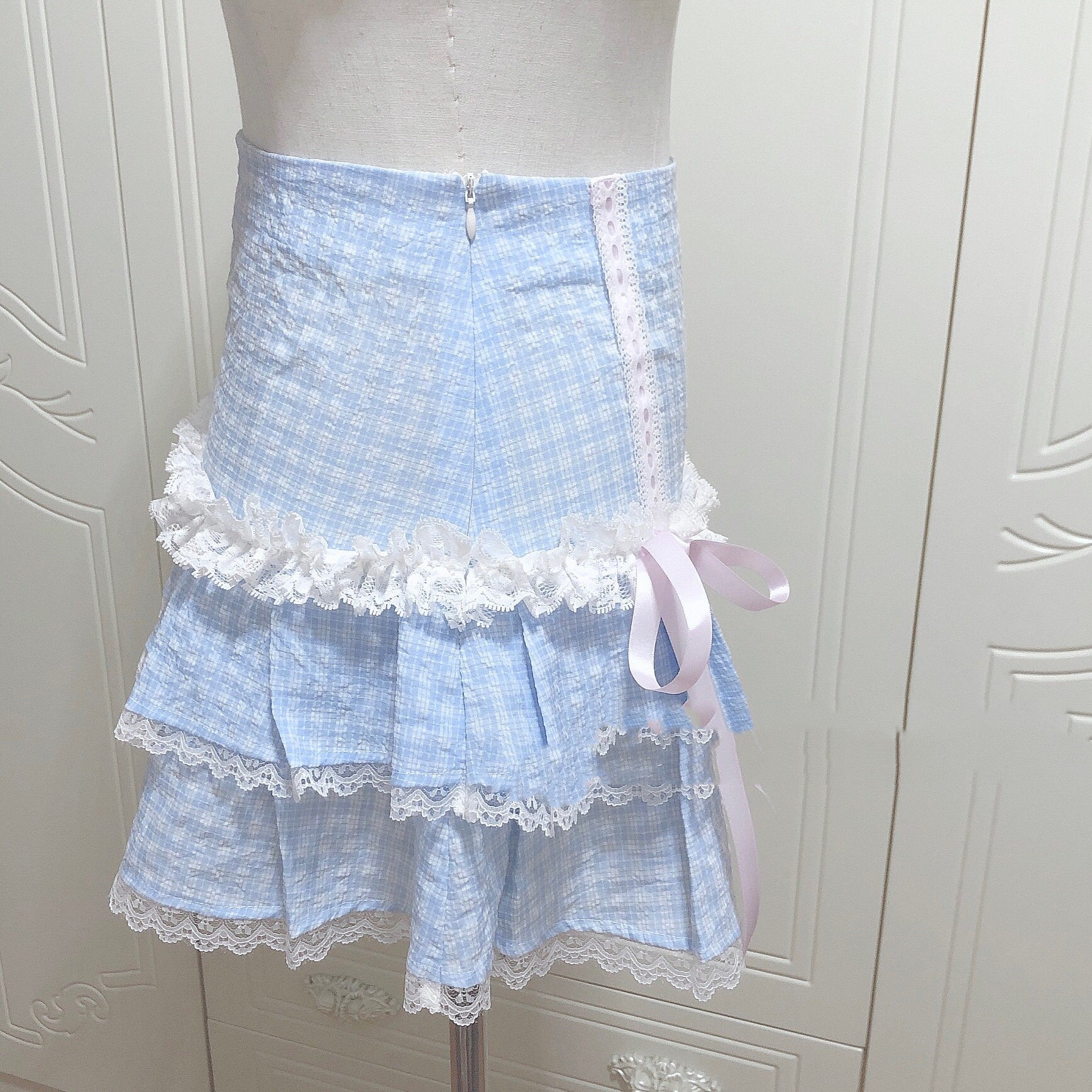 Cream Plaid Cake Dress HA1561