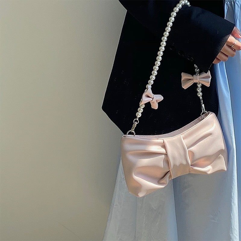 Girly Pearl Bow Underarm Tote   HA0671