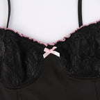 Low cut black suspender dress with slits   HA1709