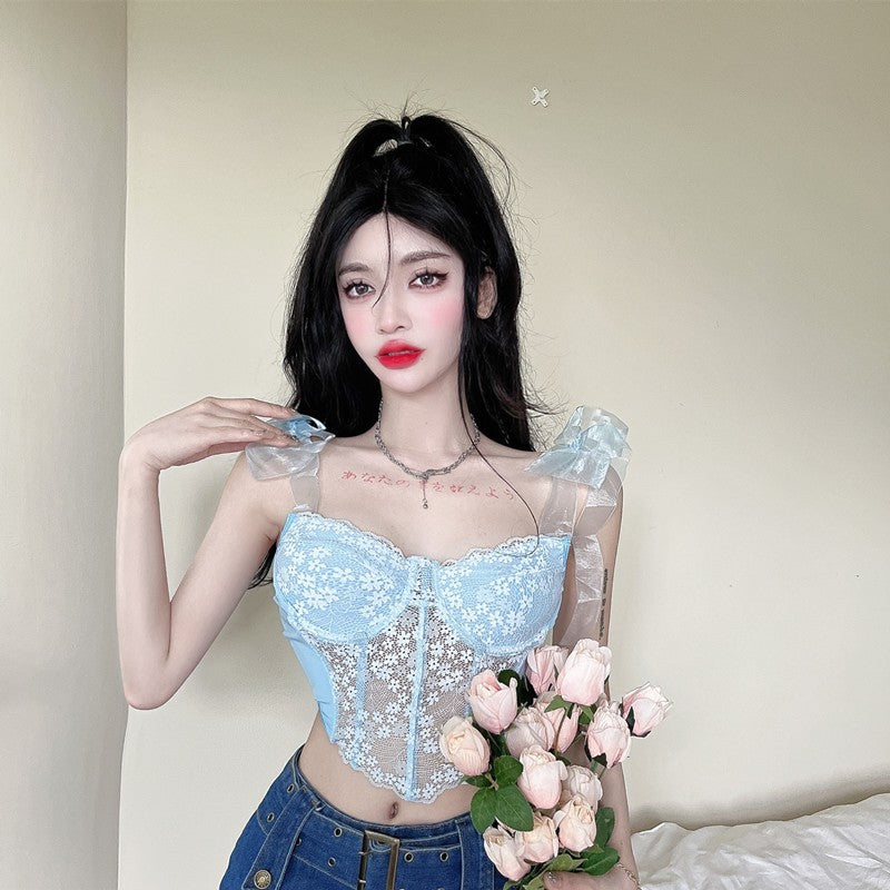 Sweet Floral Camisole Fishbone Vest   HA1682