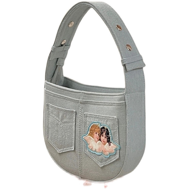 Angel Embroidered Denim Tote   HA1135