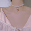 Pink Rhinestone Pearl Clavicle Chain  HA0843