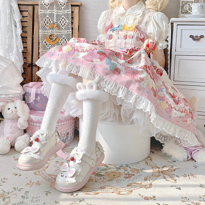 Solid Color Mid Tube Lolita White Socks  HA0810