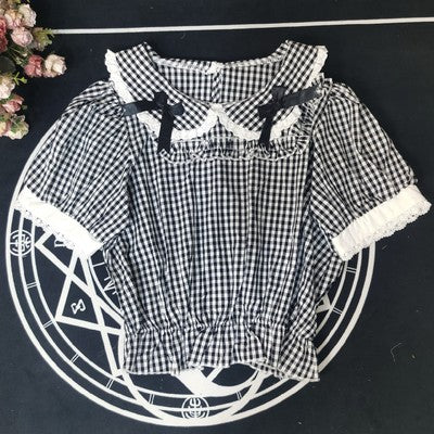 Cotton Doll Collar Bow Short Sleeves   HA0499