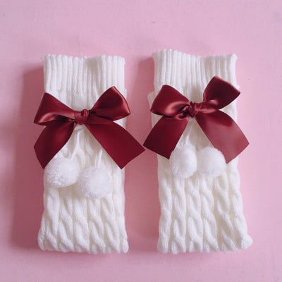 Knitted lolita furball bow socks  HA0734