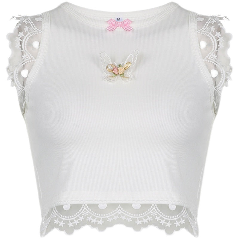 Butterfly three-dimensional white vest  HA0639