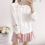 Strawberry Embroidered Long Sleeve Shirt   HA1143