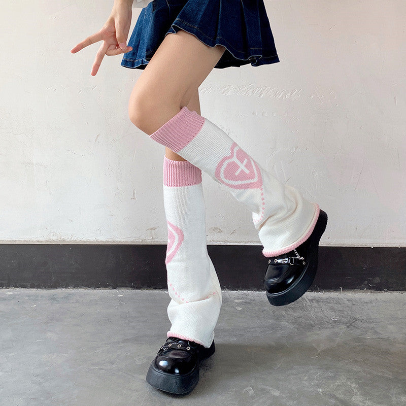 White Cross Heart Calf Socks   HA1070