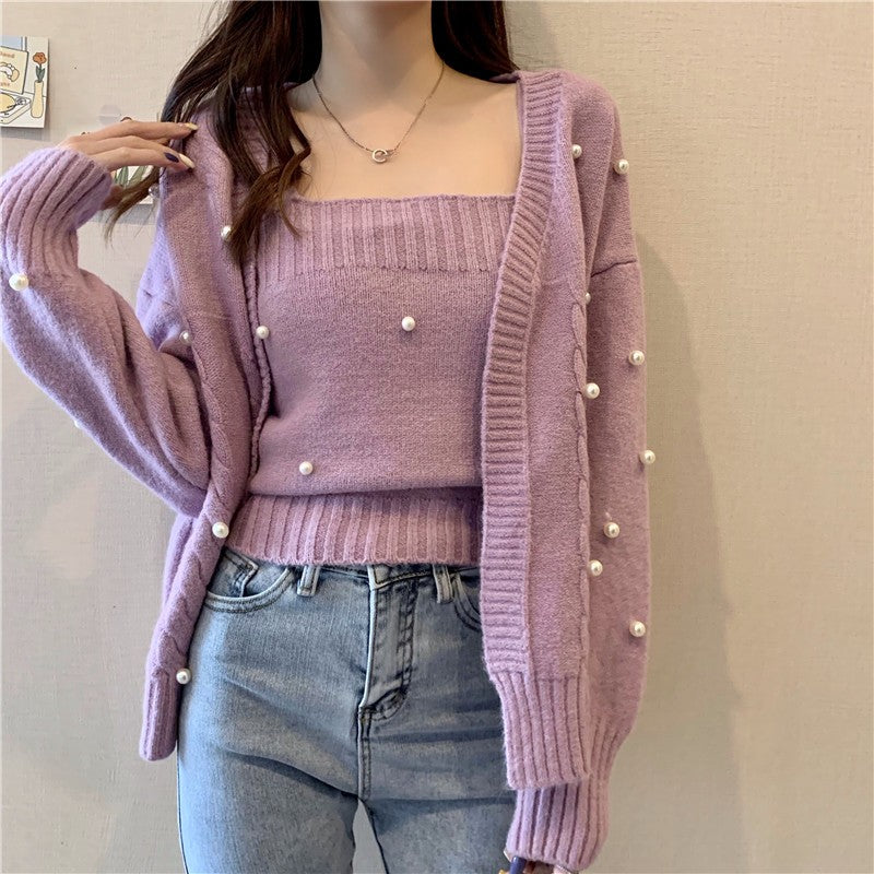 knitted cardigan two piece set    HA1380