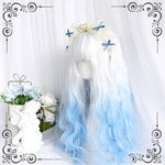 Milk blue cute long curly wig HA0354