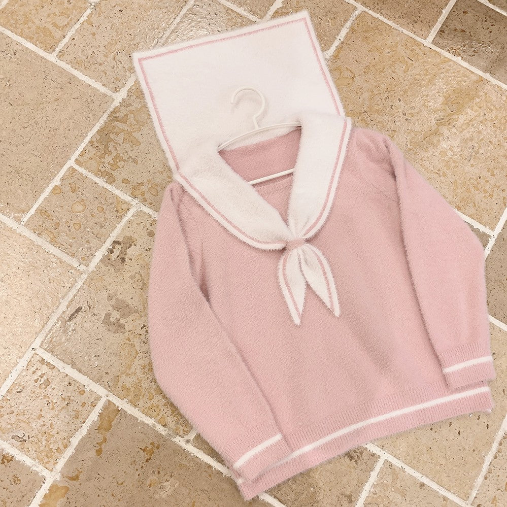 Mink-faux bow-tie knitted top  HA1424