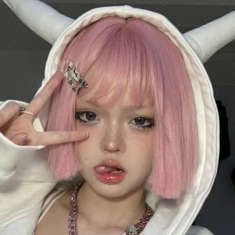 Pink cos universal bob wig   HA1545