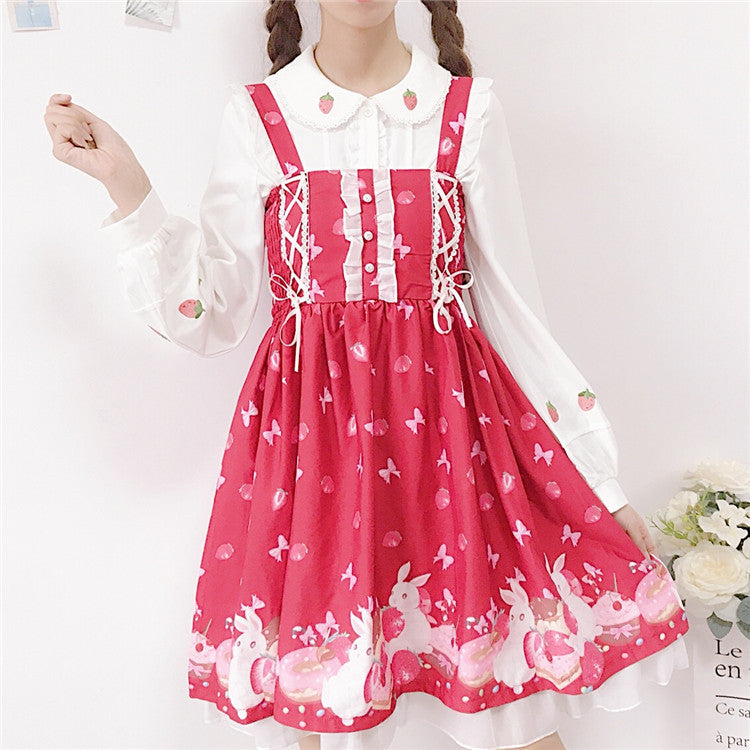 Strawberry Embroidered Long Sleeve Shirt   HA1143
