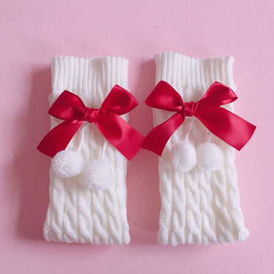 Knitted lolita furball bow socks  HA0734