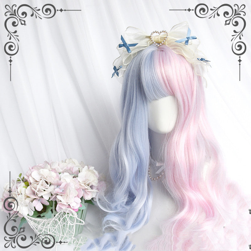 Powder blue double spell long curly hair    HA0670