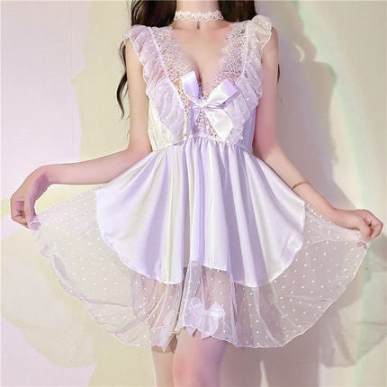 Bow knot home v-neck suspender nightdress    HA0891