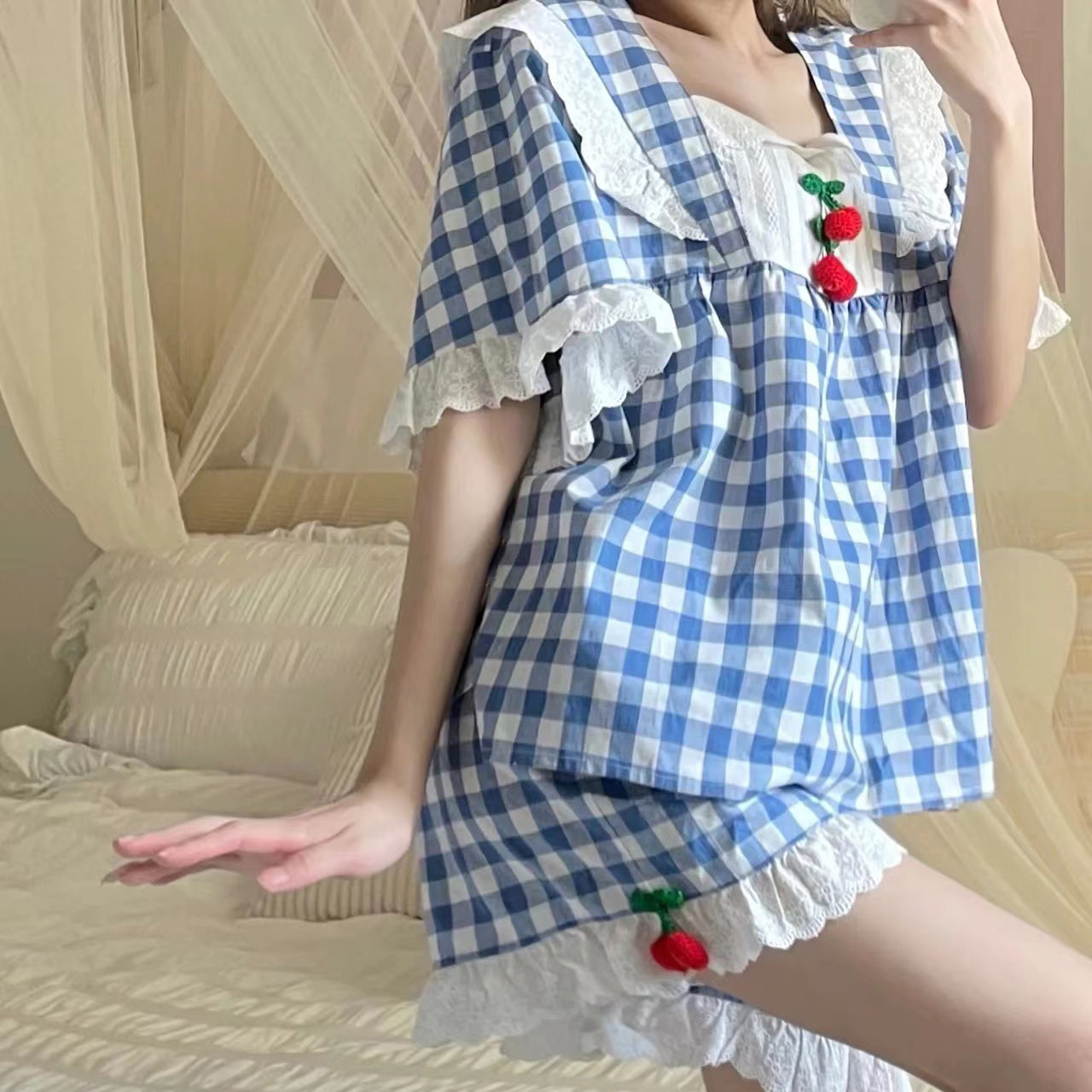 Sweet Square Neck Short Sleeve Dress Set   HA0543