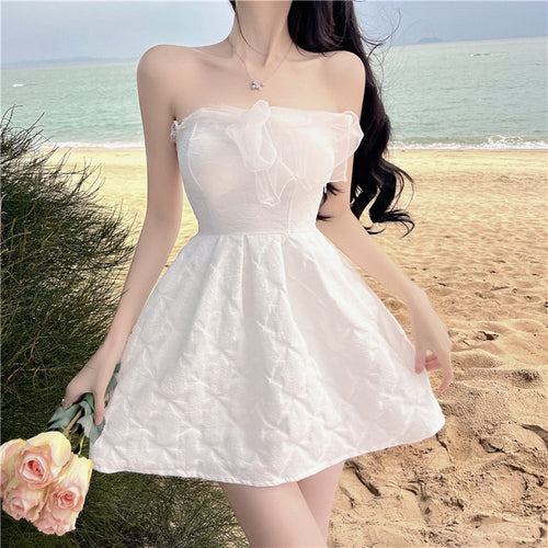 Super fairy one-shoulder white dress   HA0350
