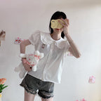 Puff Sleeve White Shirt Top    HA0748
