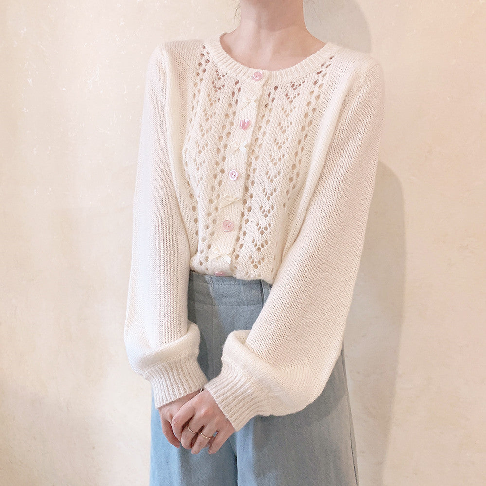 Cutout Pink Floral Knit Cardigan HA1119