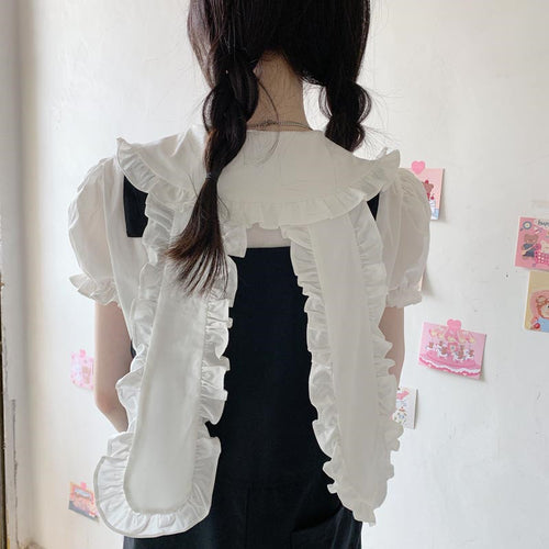 Puff Sleeve White Shirt Top    HA0748