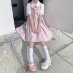 Pink Rabbit Ear Pleated Tank Top Dress   HA0789