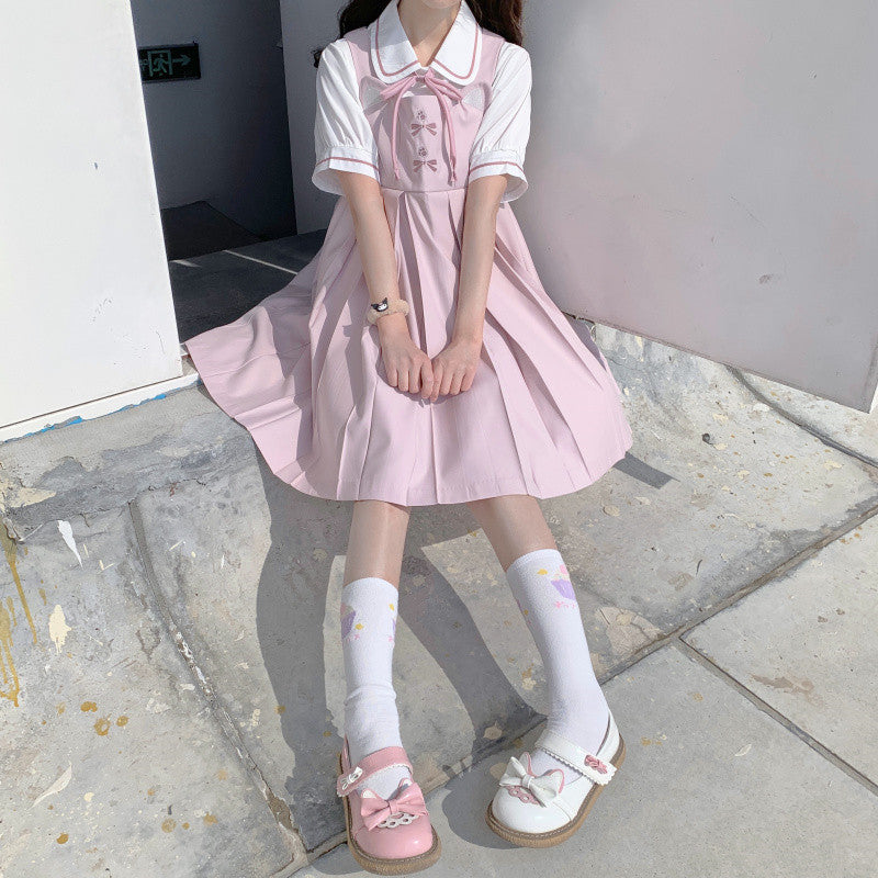 Pink Rabbit Ear Pleated Tank Top Dress   HA0789