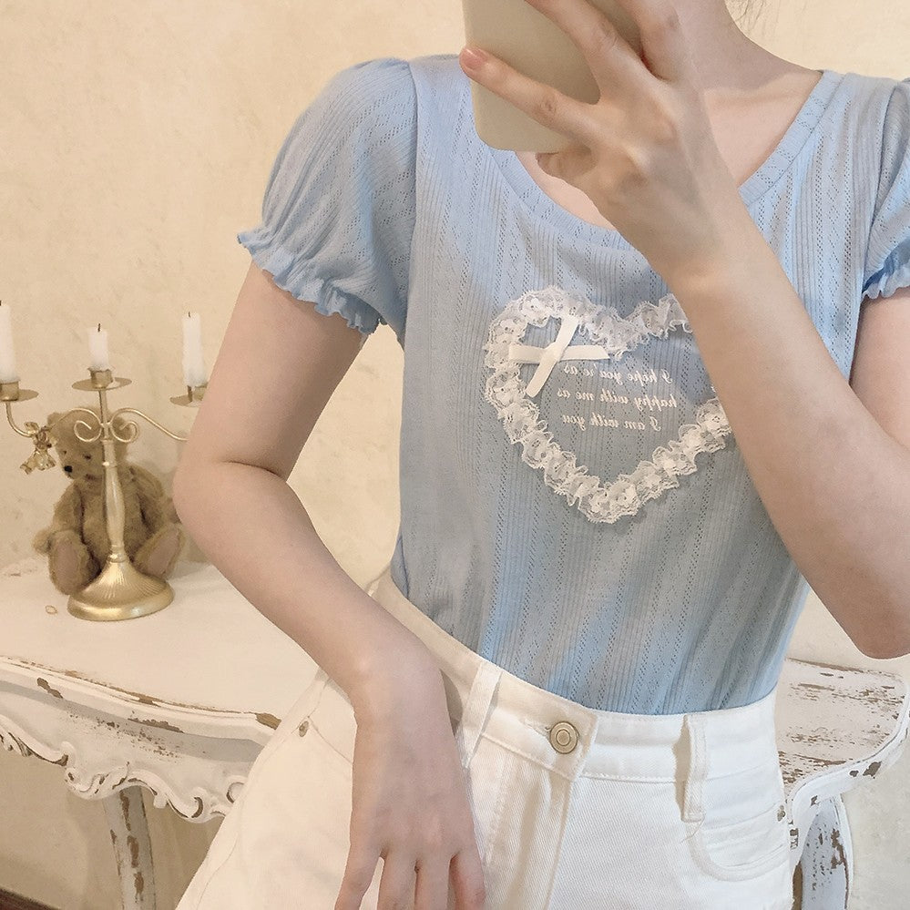 Heart bow cutout T-shirt   HA1390