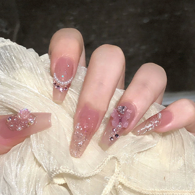 Pink Butterfly Flash Camellia Nail Art   HA1074