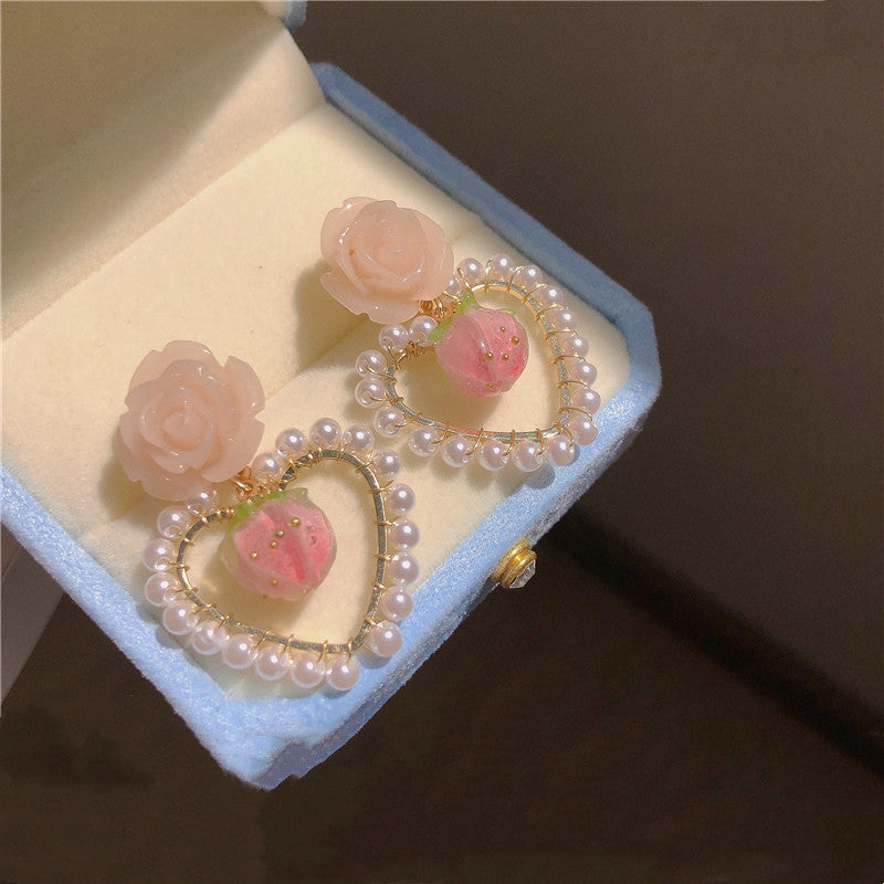 Pink Heart Peach Heart Stud Earrings  HA0795