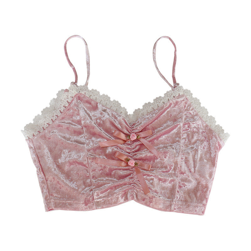 Pink Sweet Velvet Floral Camisole   HA0869