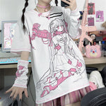 Pink cartoon print t-shirt  HA0723