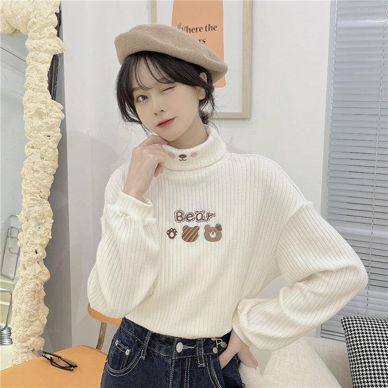 Fleece embroidered turtleneck T-shirt   HA1414