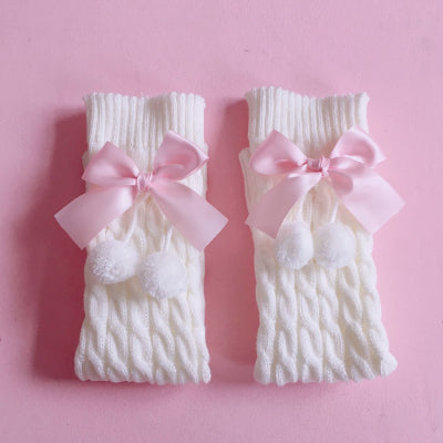 Knitted lolita furball bow socks  HA0734