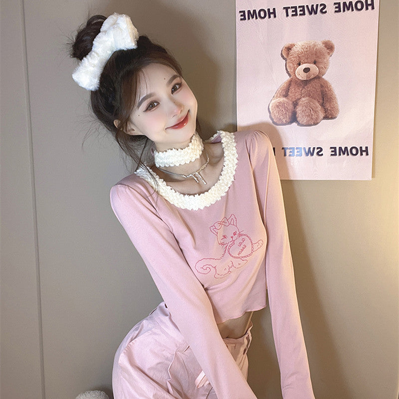 Cute Cat Patchwork Long Sleeve T-Shirt HA1199